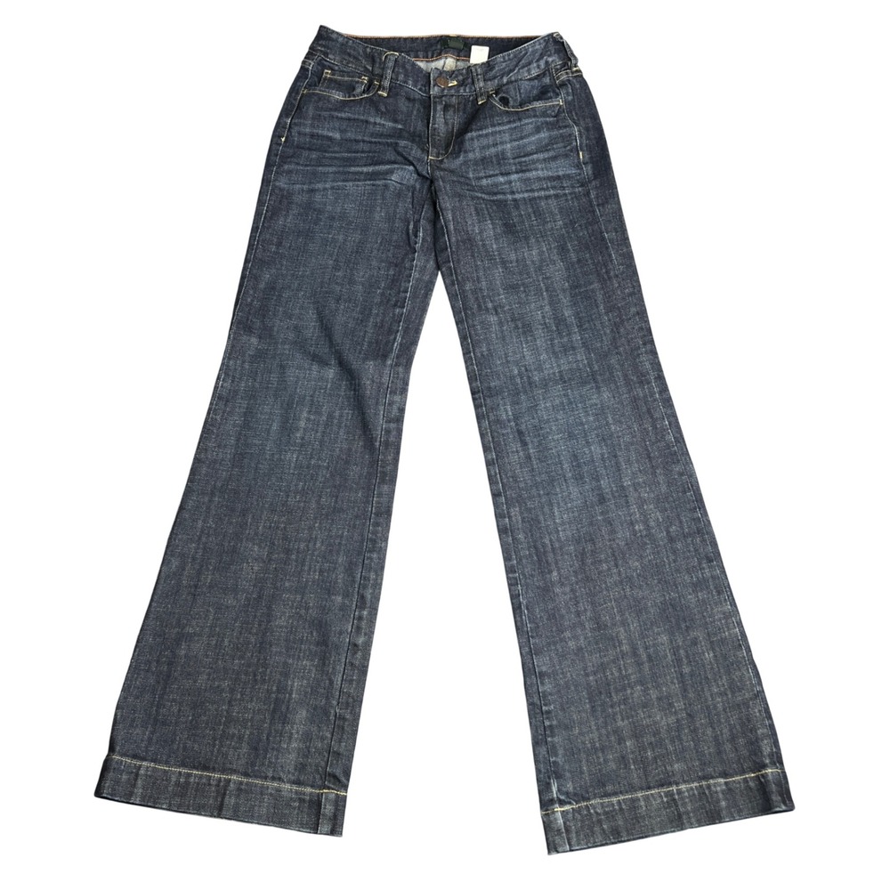 J.Crew Favorite Fit Dark Wash Wide Leg Trouser Jeans Size 4 Stretch